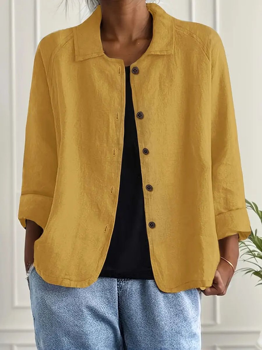 Women's Relaxed-Fit Button-Front Lightweight Linen Shirt - Yellow