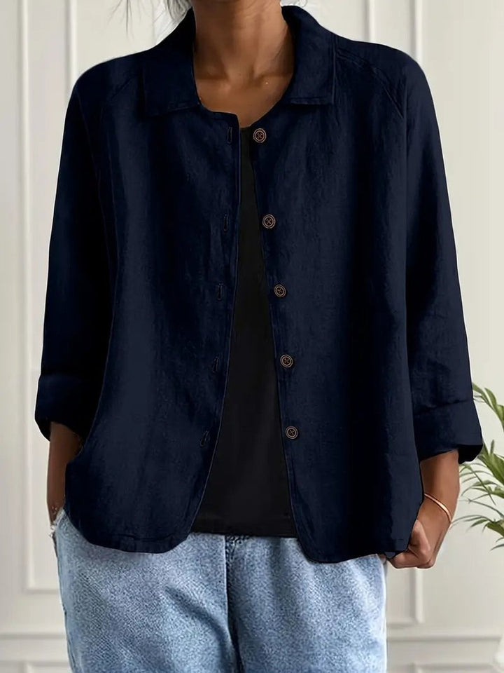 Women's Relaxed-Fit Button-Front Lightweight Linen Shirt - Dark Blue
