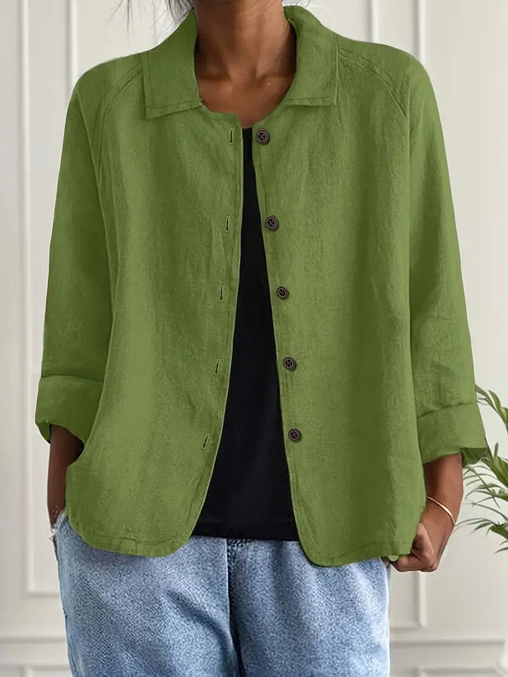 Women's Relaxed-Fit Button-Front Lightweight Linen Shirt - Green