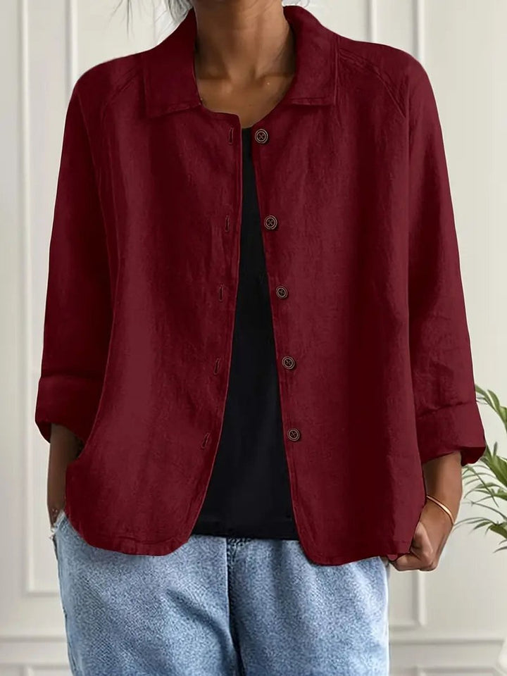Women's Relaxed-Fit Button-Front Lightweight Linen Shirt - Red