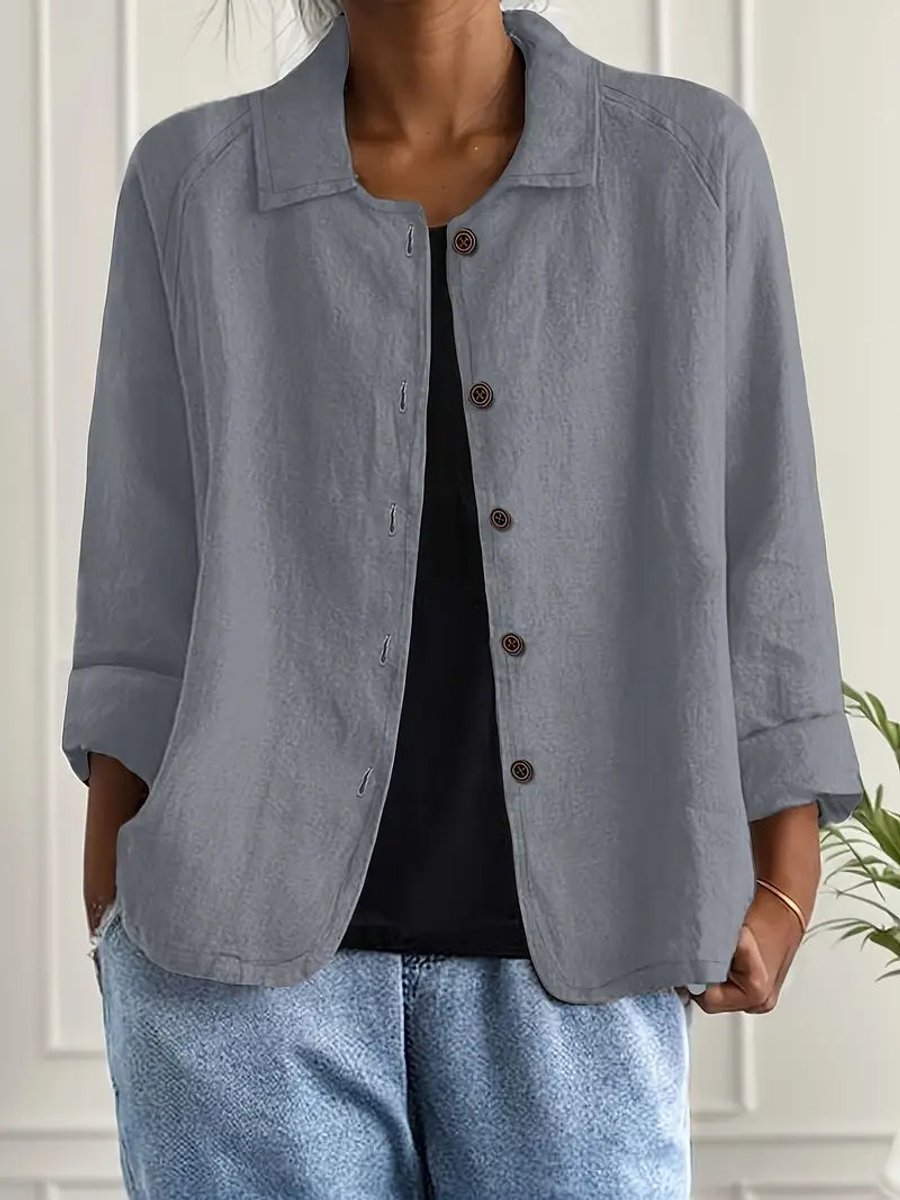 Women's Relaxed-Fit Button-Front Lightweight Linen Shirt - Gray