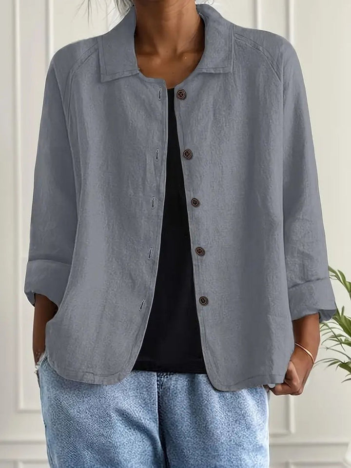Women's Relaxed-Fit Button-Front Lightweight Linen Shirt - Gray