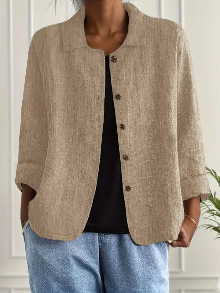 Women's Relaxed-Fit Button-Front Lightweight Linen Shirt - Beige