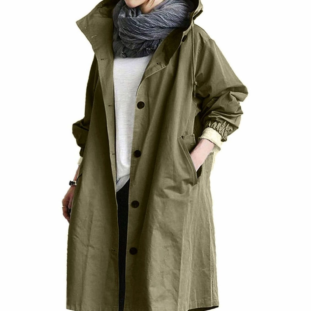 Women's Relaxed-Fit Button-Front Long Hooded Coat - Army Green