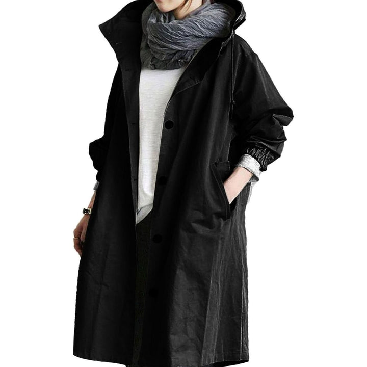 Women's Relaxed-Fit Button-Front Long Hooded Coat - Black