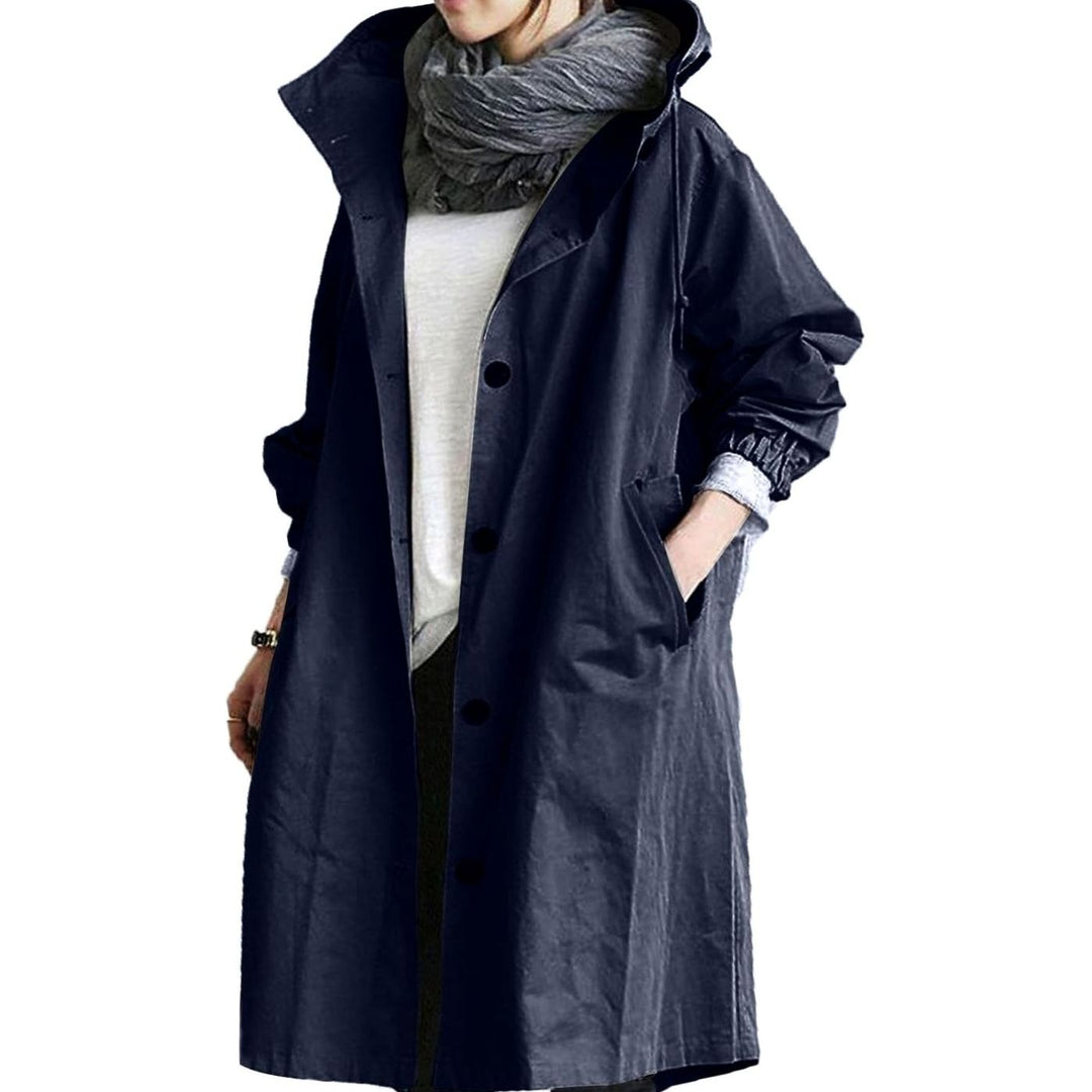 Women's Relaxed-Fit Button-Front Long Hooded Coat - Dark Blue