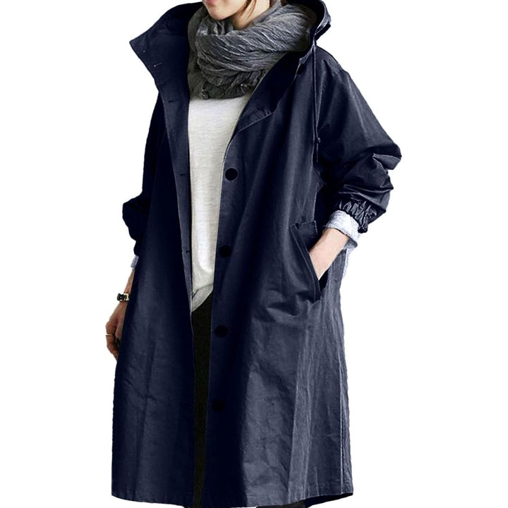 Women's Relaxed-Fit Button-Front Long Hooded Coat - Dark Blue