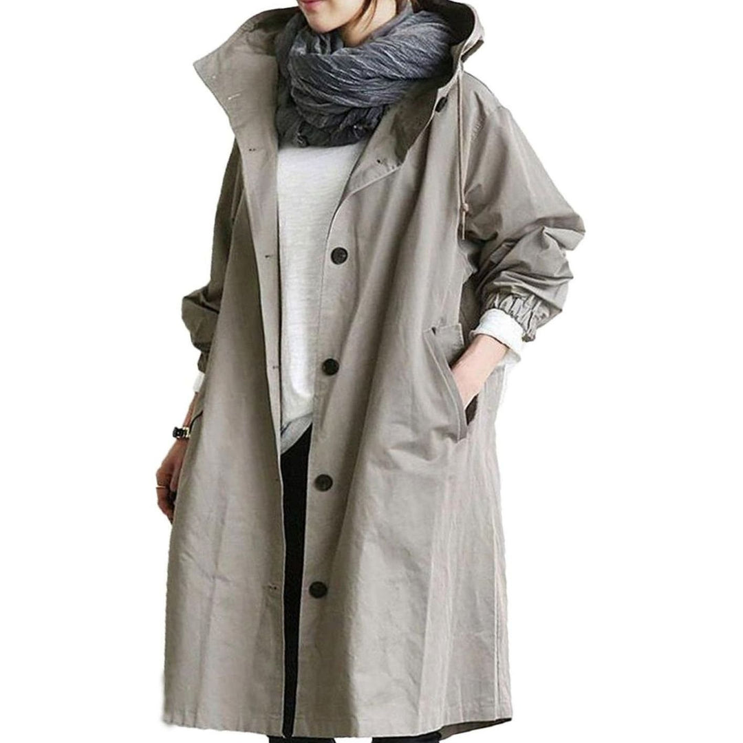 Women's Relaxed-Fit Button-Front Long Hooded Coat - Grey