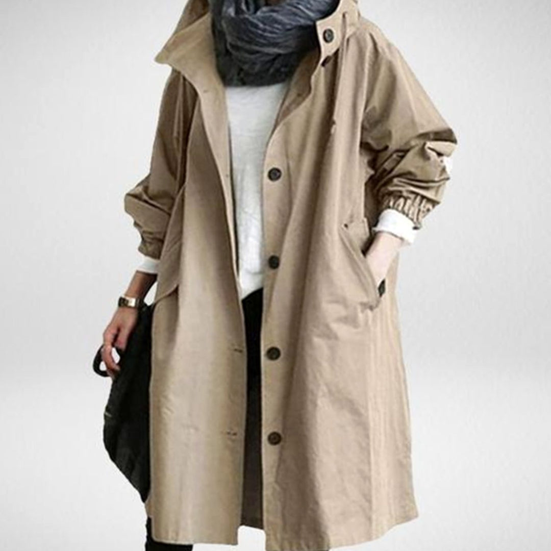 Women's Relaxed-Fit Button-Front Long Hooded Coat - Khaki