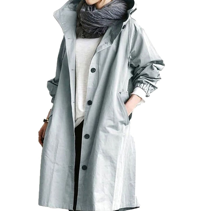 Women's Relaxed-Fit Button-Front Long Hooded Coat - Light Blue