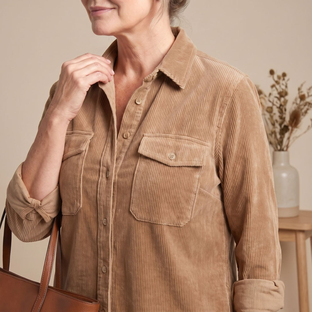 Women's Relaxed-Fit Button-Front Long Sleeve Corduroy Midi Dress