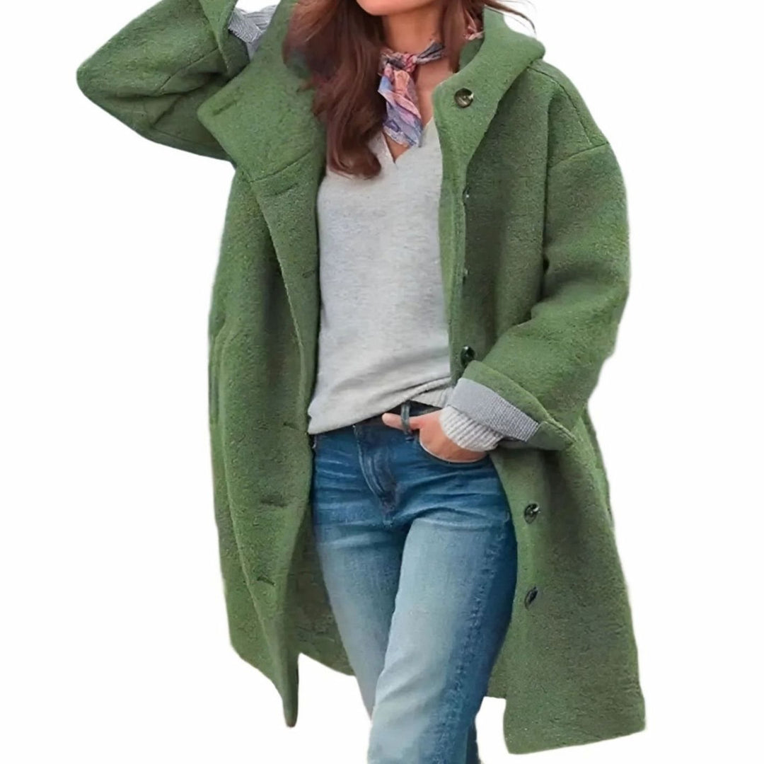 Women's Relaxed-Fit Button-Front Long Winter Coat - Green