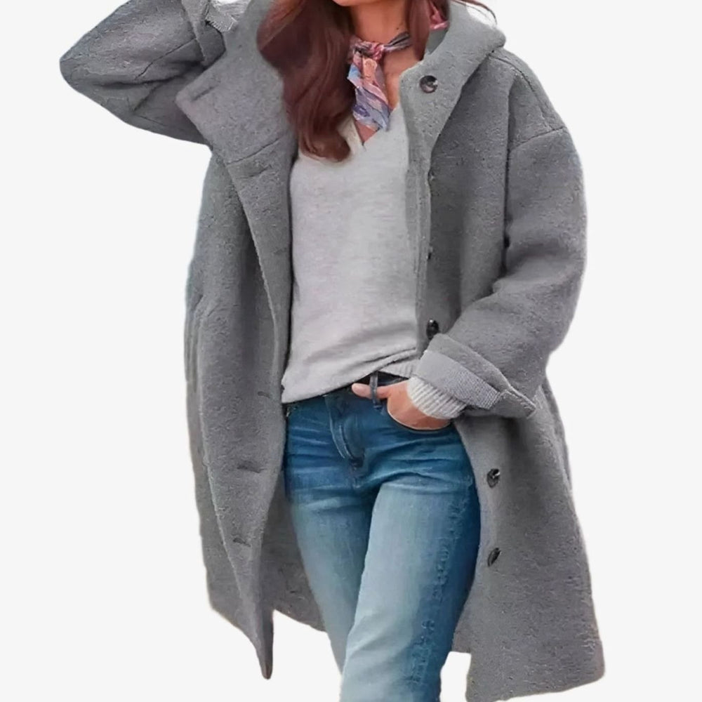 Women's Relaxed-Fit Button-Front Long Winter Coat - Gray