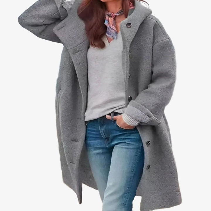 Women's Relaxed-Fit Button-Front Long Winter Coat - Gray