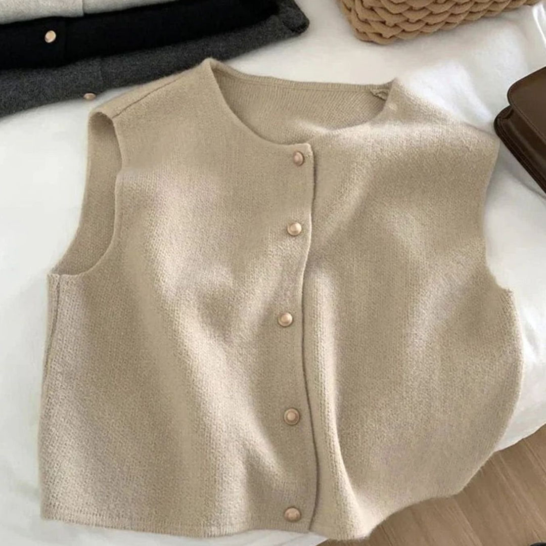 Women's Relaxed-Fit Button-Up Knit Sleeveless Casual Vest - Apricot