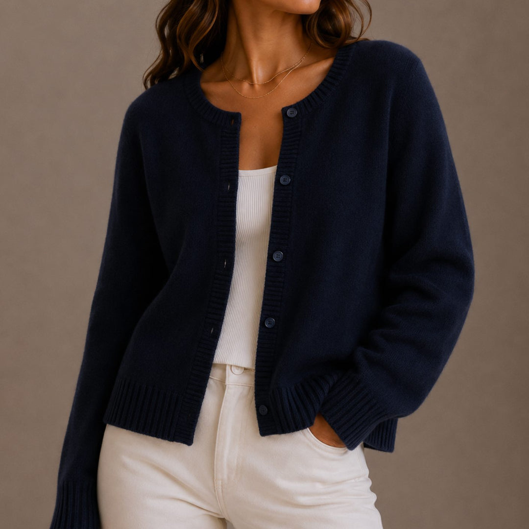 Women's Relaxed-Fit Button-Up Round Neck Knit Cardigan