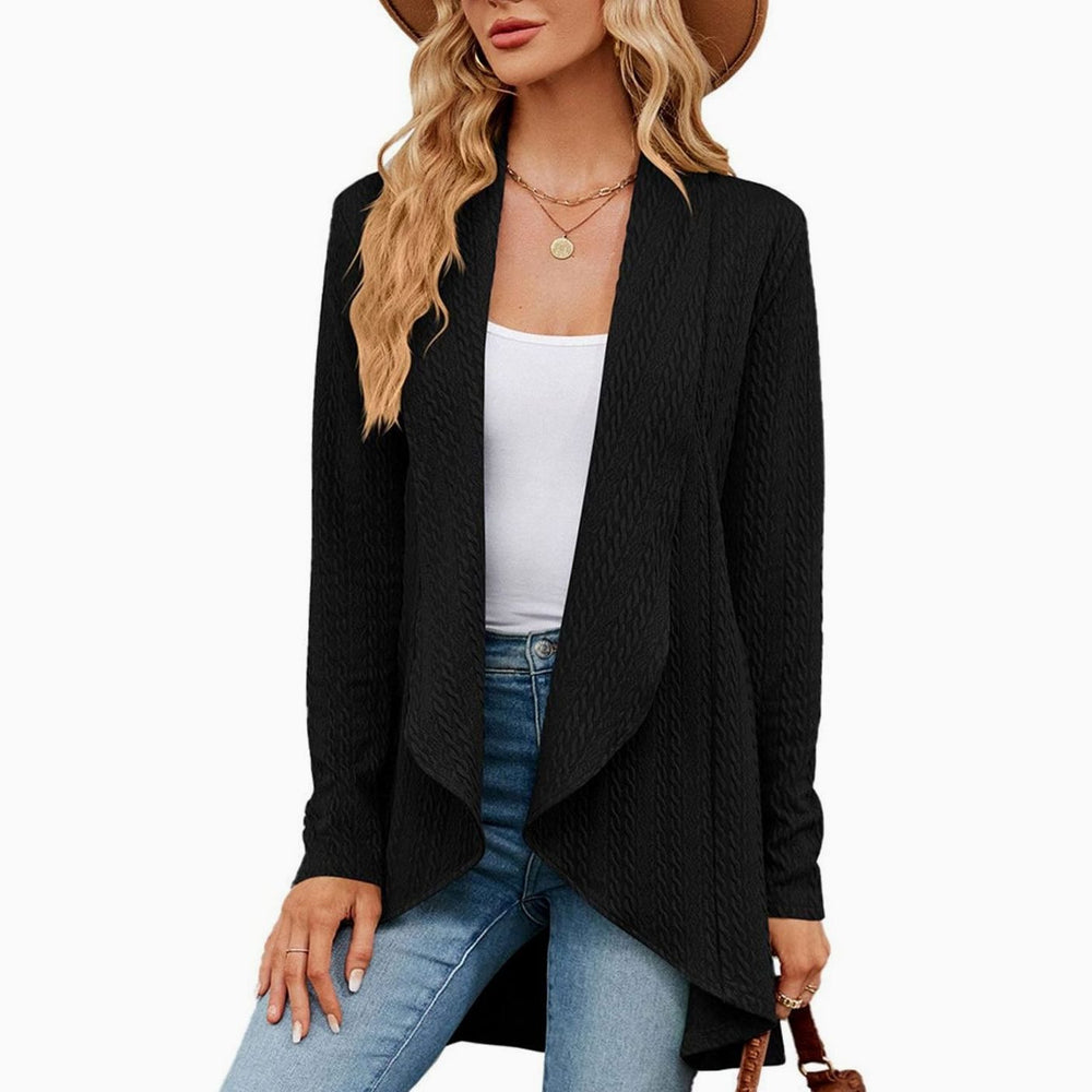 Women's Relaxed Fit Cardigan Open Front Long Textured Knit - Black