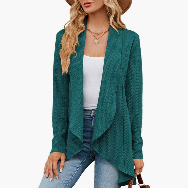Women's Relaxed Fit Cardigan Open Front Long Textured Knit - Winter Green