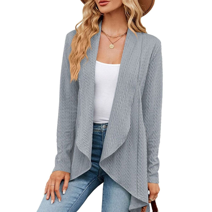 Women's Relaxed Fit Cardigan Open Front Long Textured Knit - Grey