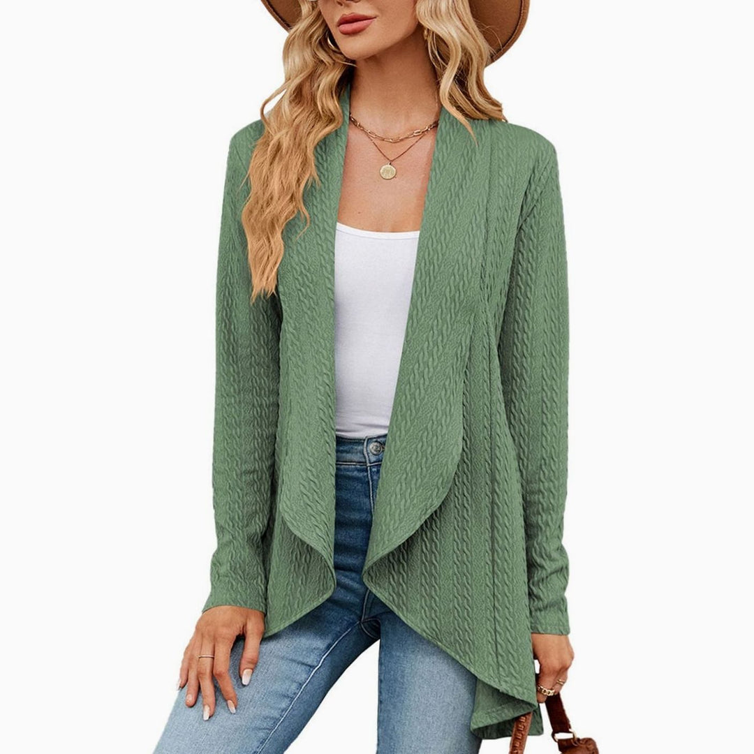 Women's Relaxed Fit Cardigan Open Front Long Textured Knit - Sage Green