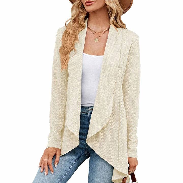 Women's Relaxed Fit Cardigan Open Front Long Textured Knit - Apricot