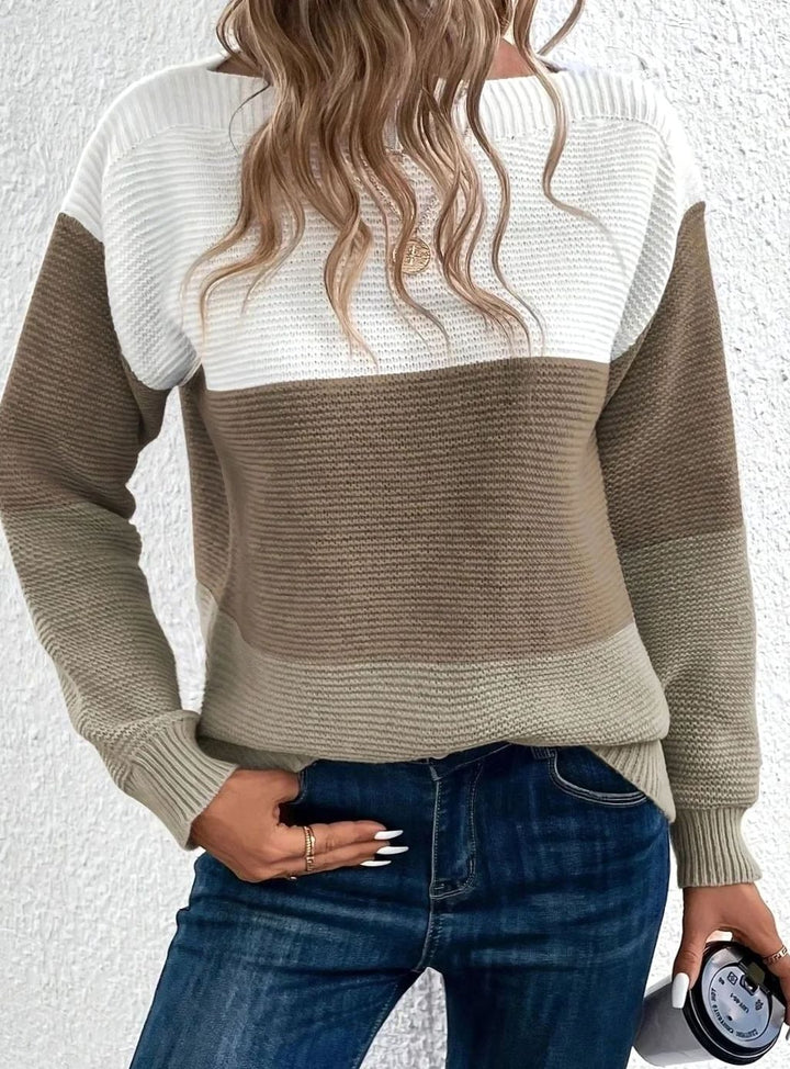 Women's Relaxed-Fit Color-Block Cashmere Turtleneck Sweater - Brown