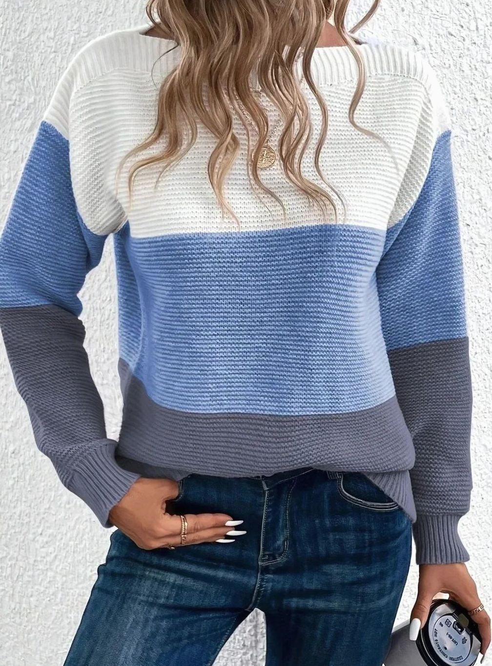 Women's Relaxed-Fit Color-Block Cashmere Turtleneck Sweater - Blue