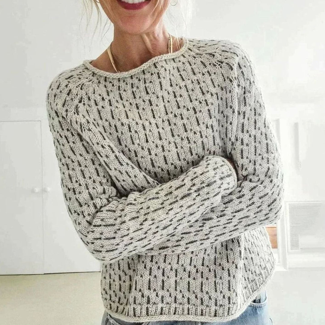 Women's Relaxed-Fit Crew Neck Long-Sleeve Knit Sweater - Gray