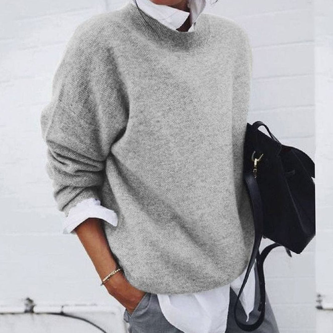 Women's Relaxed-Fit Crew Neck Pullover Sweater - Grey