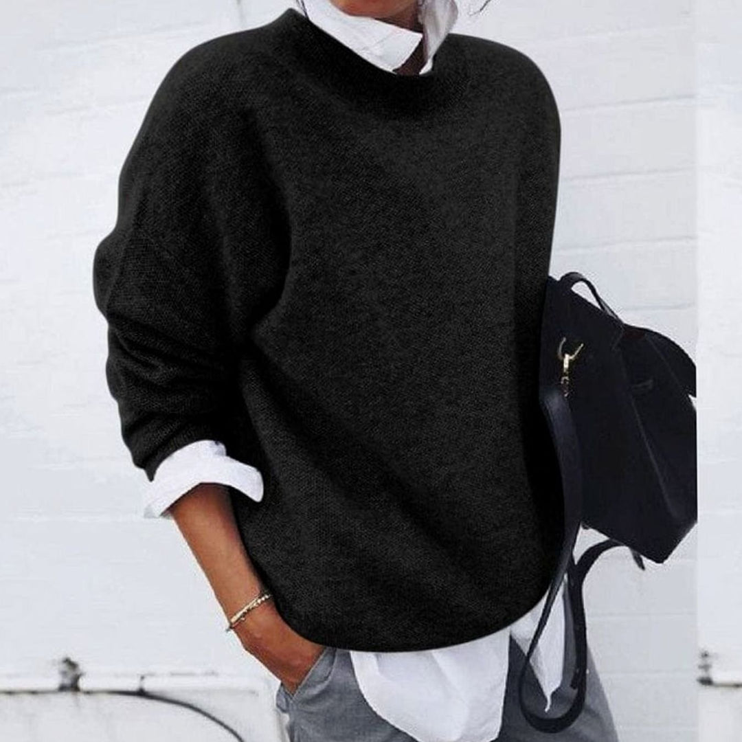 Women's Relaxed-Fit Crew Neck Pullover Sweater - Black