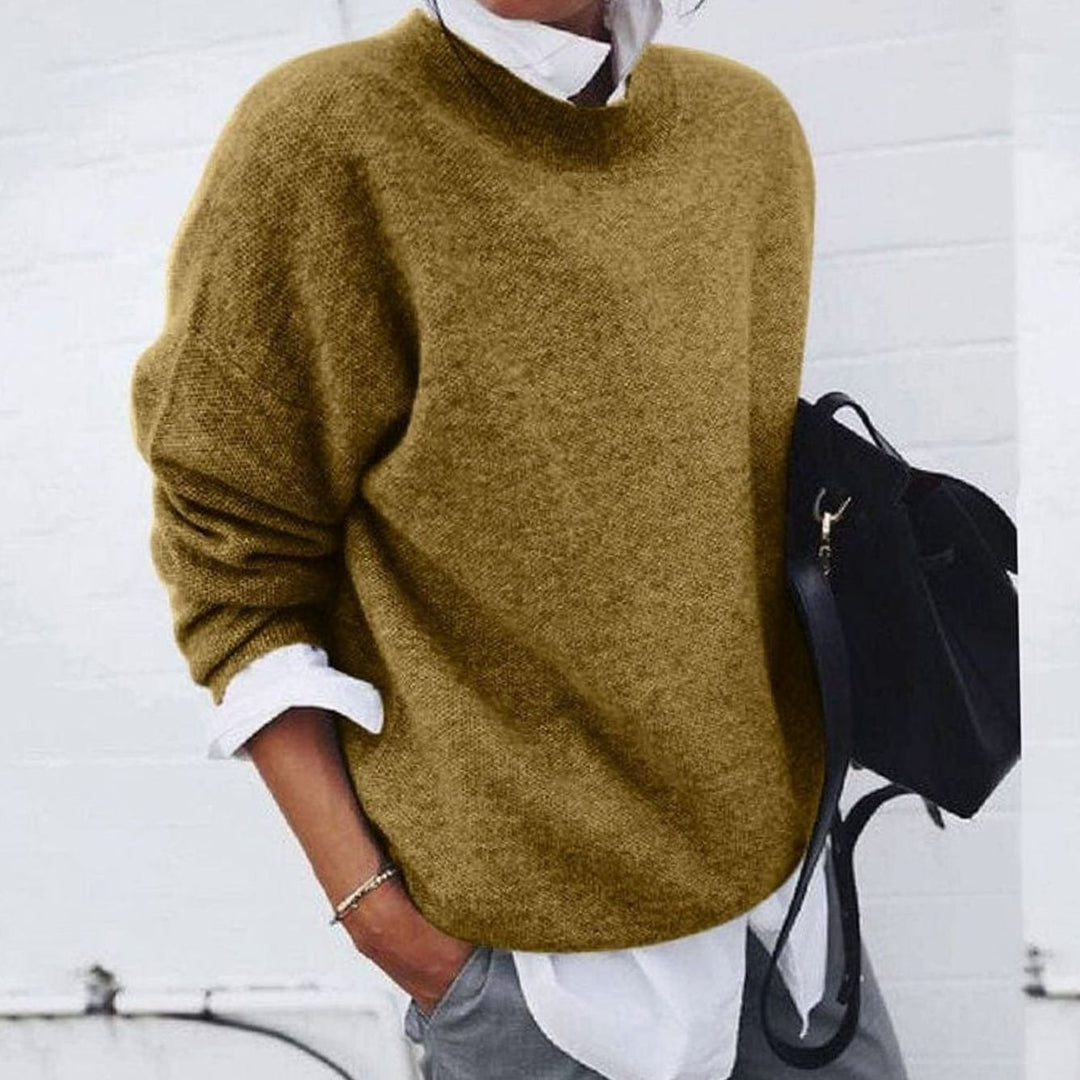 Women's Relaxed-Fit Crew Neck Pullover Sweater - Khaki