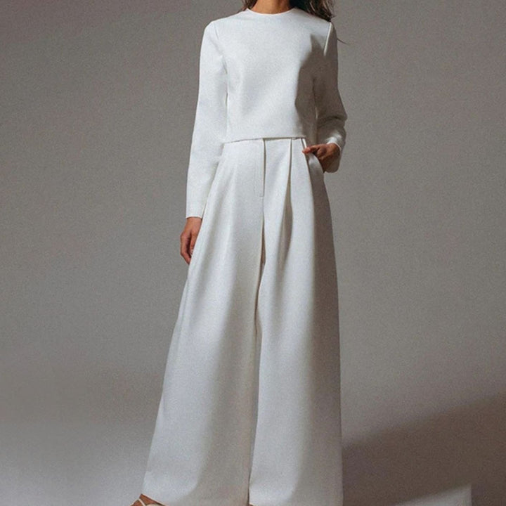 Women's Relaxed Fit Cropped Top Wide-Leg Pants Outfit Set - White