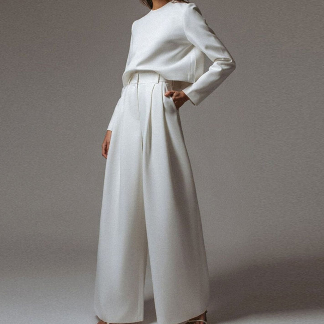 Women's Relaxed Fit Cropped Top Wide-Leg Pants Outfit Set