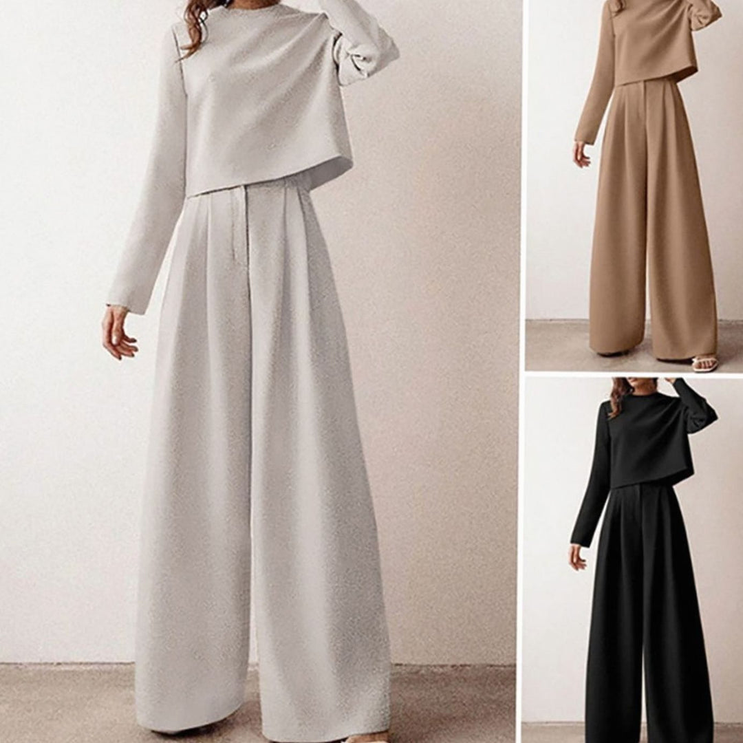 Women's Relaxed Fit Cropped Top Wide-Leg Pants Outfit Set