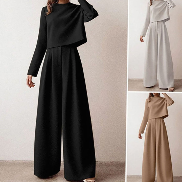 Women's Relaxed Fit Cropped Top Wide-Leg Pants Outfit Set