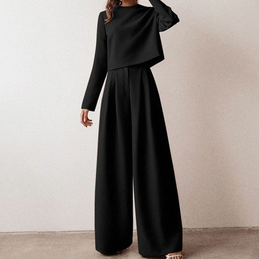 Women's Relaxed Fit Cropped Top Wide-Leg Pants Outfit Set