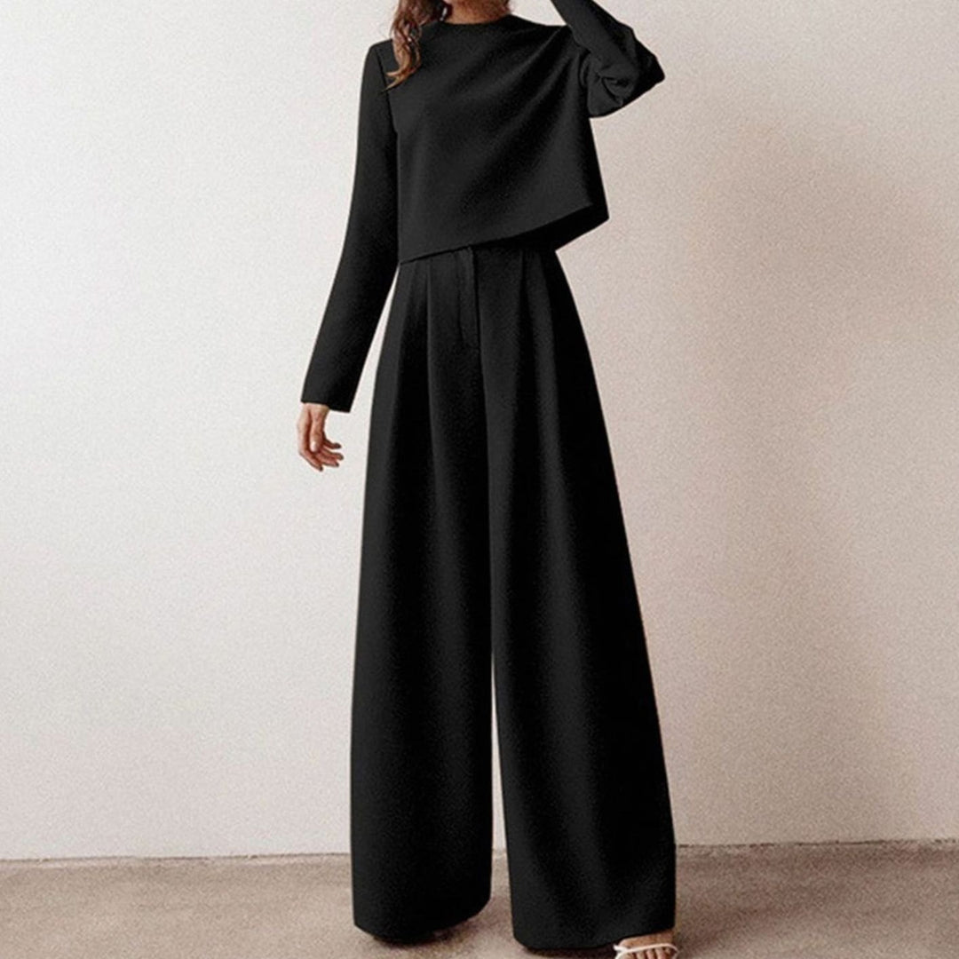 Women's Relaxed Fit Cropped Top Wide-Leg Pants Outfit Set