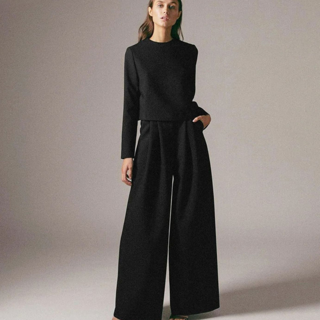 Women's Relaxed Fit Cropped Top Wide-Leg Pants Outfit Set