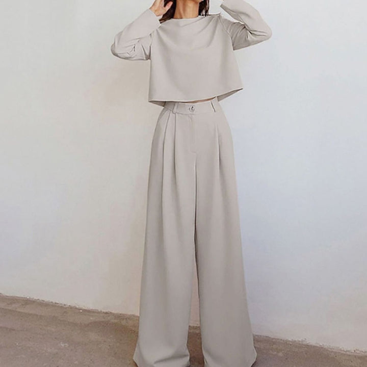 Women's Relaxed Fit Cropped Top Wide-Leg Pants Outfit Set