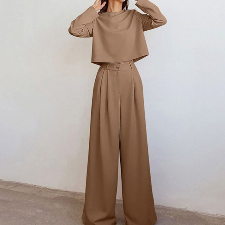 Women's Relaxed Fit Cropped Top Wide-Leg Pants Outfit Set