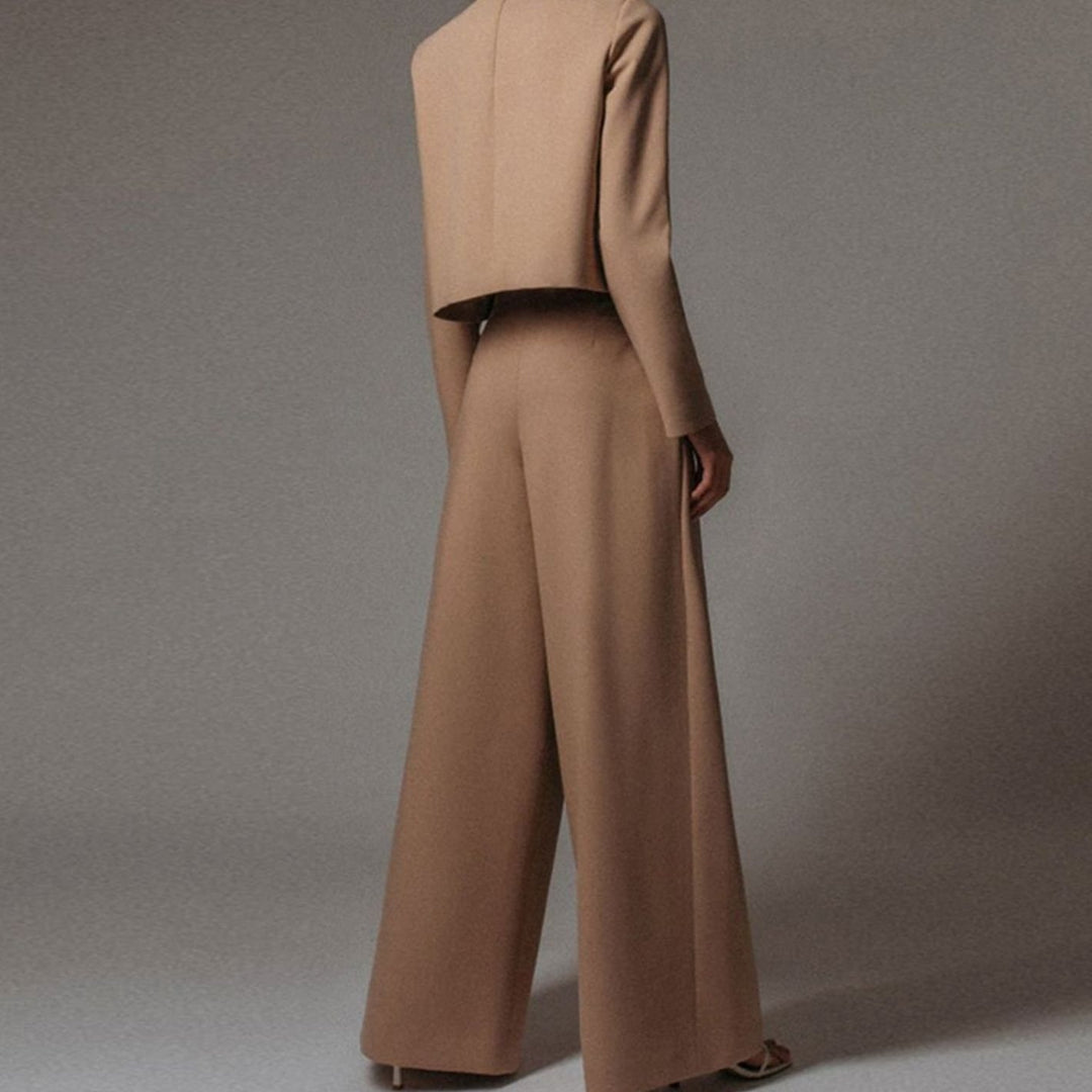 Women's Relaxed Fit Cropped Top Wide-Leg Pants Outfit Set