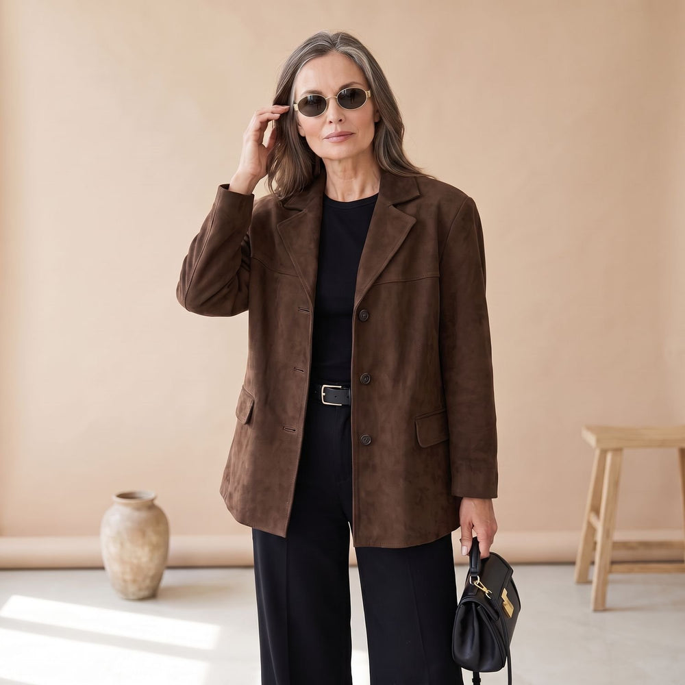 Women's Relaxed-Fit Faux Suede Notch-Lapel Blazer