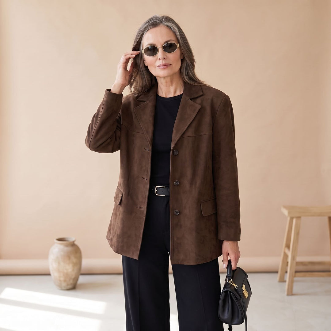 Women's Relaxed-Fit Faux Suede Notch-Lapel Blazer