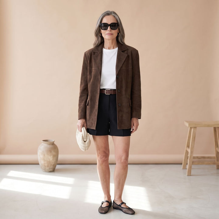 Women's Relaxed-Fit Faux Suede Notch-Lapel Blazer