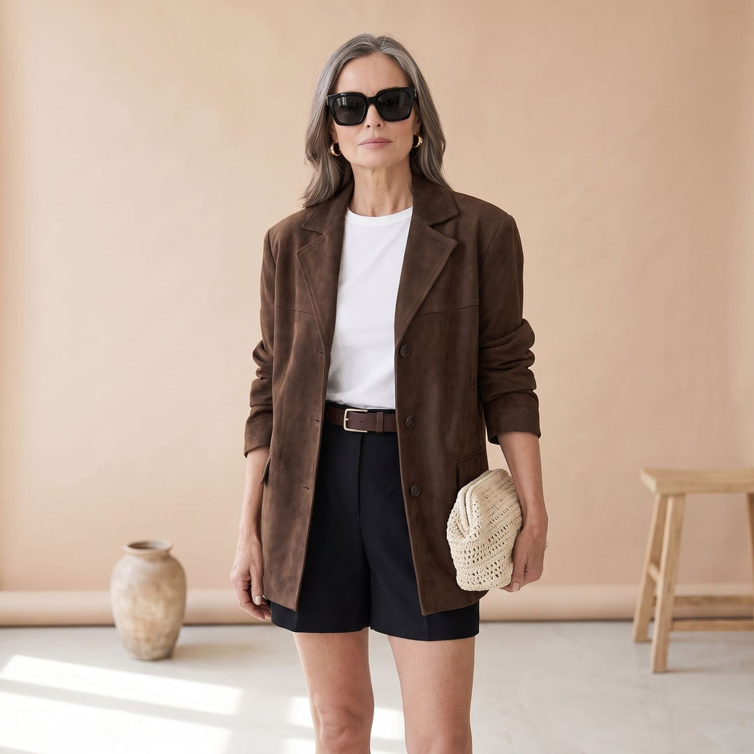 Women's Relaxed-Fit Faux Suede Notch-Lapel Blazer