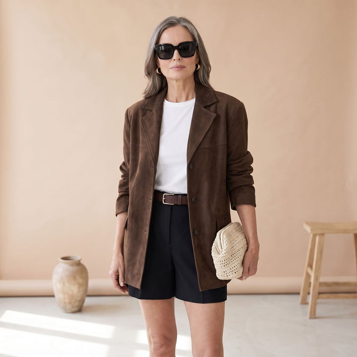 Women's Relaxed-Fit Faux Suede Notch-Lapel Blazer