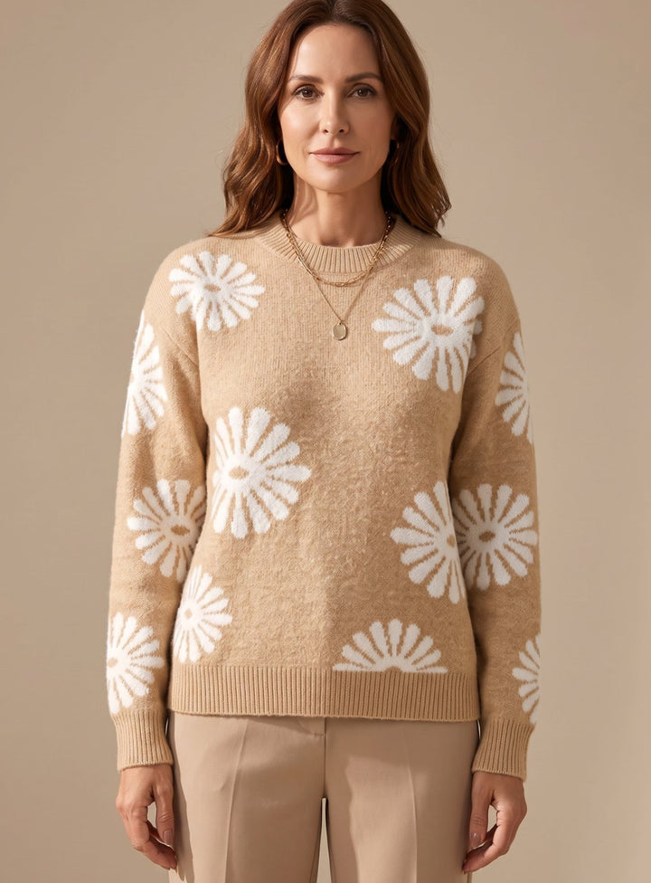 Women's Relaxed-Fit Floral Intarsia Knit Crewneck Sweater