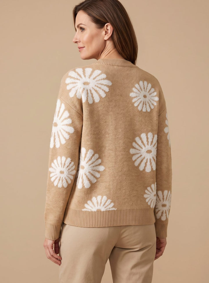 Women's Relaxed-Fit Floral Intarsia Knit Crewneck Sweater