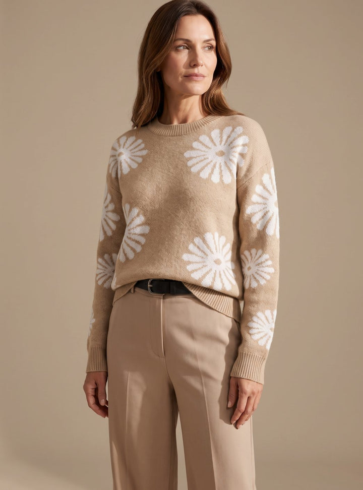 Women's Relaxed-Fit Floral Intarsia Knit Crewneck Sweater