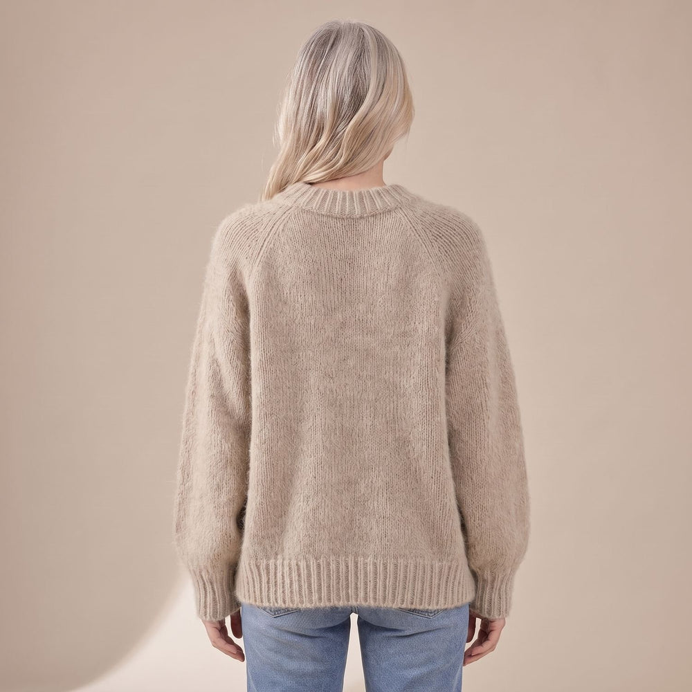Women's Relaxed-Fit Fluffy Knit Crew Neck Raglan Sweater